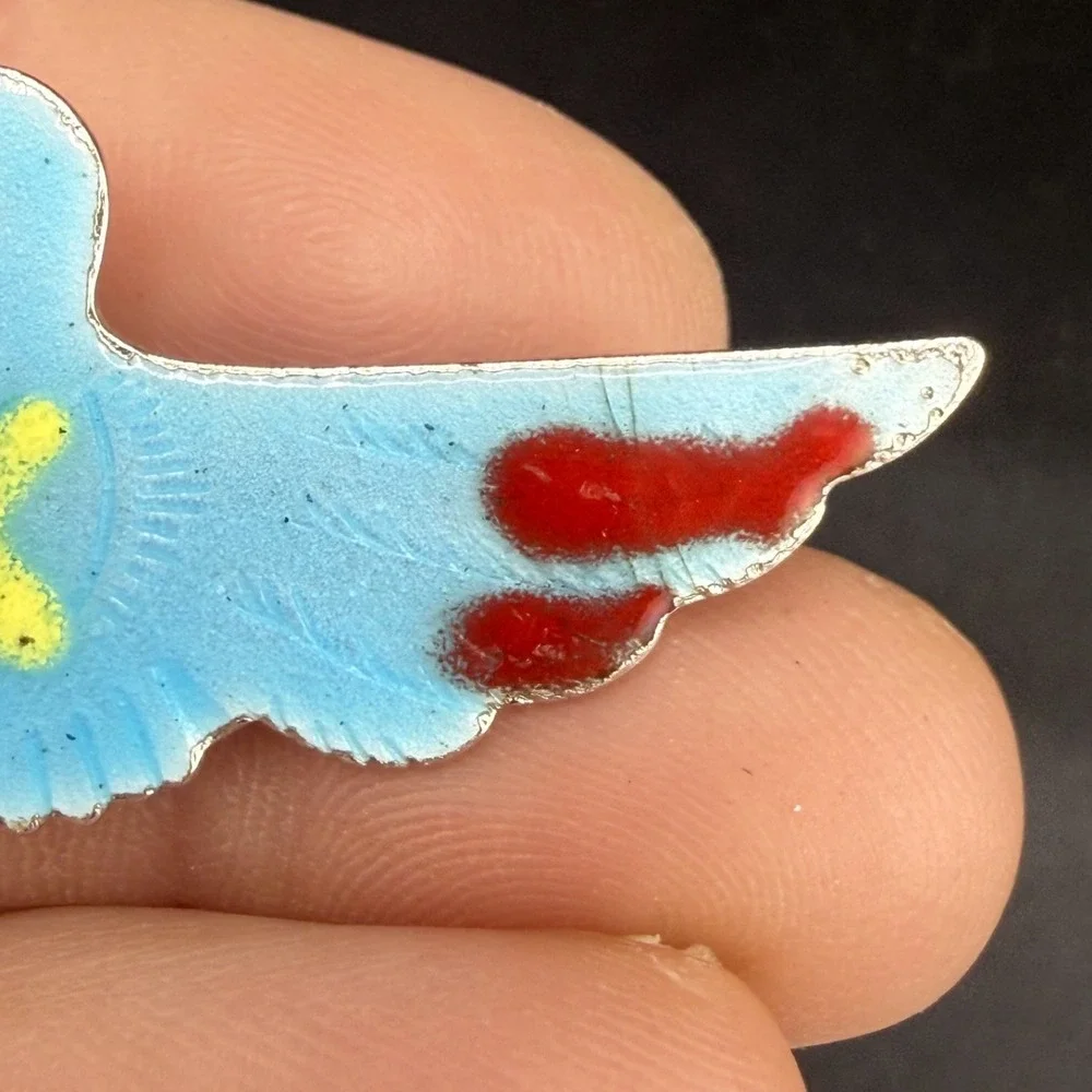 Vintage Estate Hair Barrette Silver Tone Blue Enamel Thunderbird Bird 2in